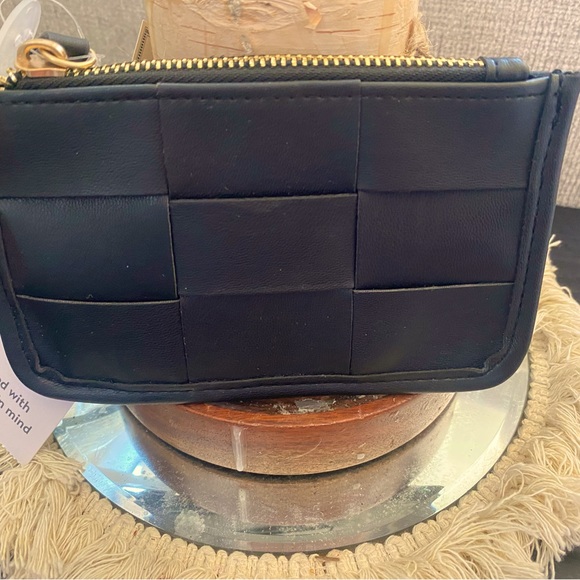 Black Cross Stitched Coin Purse/ Credit Card Holder (wallet) - Picture 3 of 8